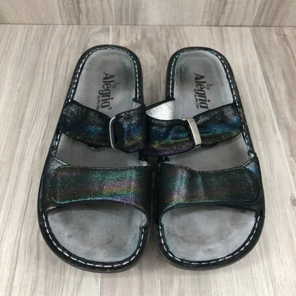 Alegria Sandals Womens EU 38 Metalic Glitter Multicolor Slip On Comfort Shoes
